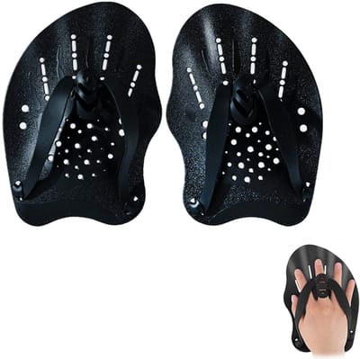 1-paar Handpeddels - Zwemhandschoenen - Trainingshandschoenen - Maat M - Volwassenen - Unisex - Geschikt voor beginners om te helpen bij het oefenen van verschillende zwemslagen zoals vrije slag, rugslag, borstslag en vlinderslag - Zwart