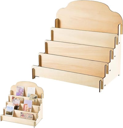 4-niveau Postkaarthouder van Hout, Displaystand voor Postkaarten, Stickers en Cadeaukaarten, Perfect voor Feestdagen en Decoratie