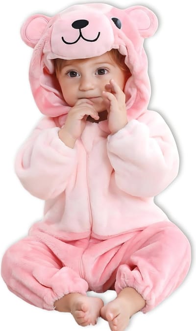BoefieBoef Dieren Kleuter Onesie Peuter Pyjama Kinderen 2 tot 4 jaar – Verkleedkleding met Luierrits – Carnaval Dierenpak - Halloween en Kraamcadeau - Zacht Flanel - Baby Romper - Boxpak - Jongens - Meisjes - Kruippak - Beer Bear Roze