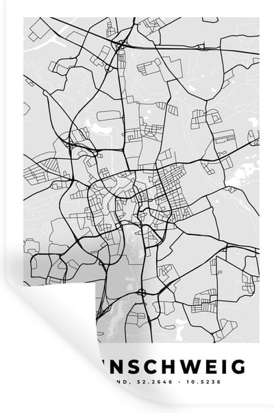 Muurstickers - Sticker Folie - Duitsland - Stadskaart - Kaart - Plattegrond - Braunschweig - 20x30 cm - Plakfolie - Muurstickers Kinderkamer - Zelfklevend Behang - Zelfklevend behangpapier - Stickerfolie
