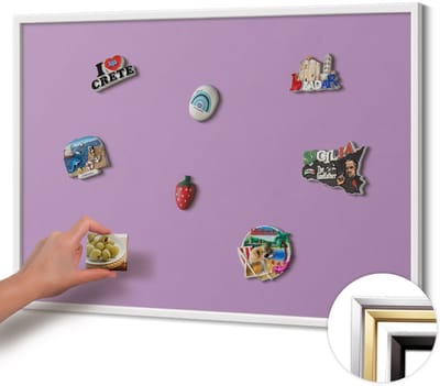 Wallfluent - Paars Magneetbord Met Effen Achtergrond - 100 cm x 70 cm - Magneetbord met Witte Frame - Pastelpaarse kleur - Magneetbord voor Foto's en Notities - Magnetisch Bord Foto Bevestiging - Magneetbord voor Reissouvenirs