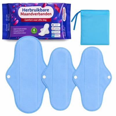Gloovon® Herbruikbaar Maandverband - Wasbaar & Lekvrij - Met PUL Laag - 4 stuks - 2x 27cm & 1x 34cm - Inclusief Opbergzakje - Roze