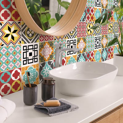 Tegelstickers voor keuken en badkamer - 9 BRIGITNIA cementtegelstickers - 9 stickers 20x20cm