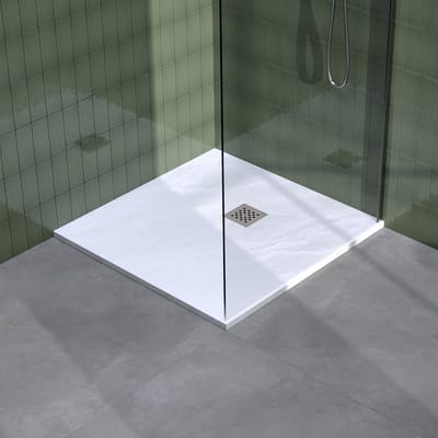 Brauer Asteroid Douchebak - 100 x 100 cm - Mineraalmarmer - Mat Wit - Antislip - Antibacterieel