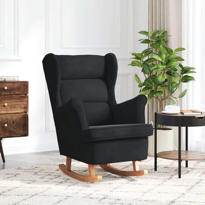 vidaXL - Schommelstoel - met - oorleuning - zwart - fluweel - massief - hout