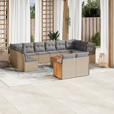 vidaXL - 13-delige - Loungeset - met - kussens - poly - rattan - beige