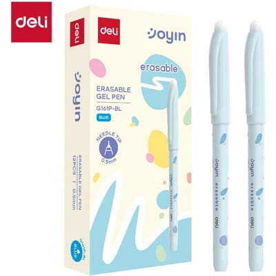 Deli uitwisbare gelpen, kantoor- en schoolbenodigdheden, 0,5 mm naaldpunt, blauw, 12 stuks