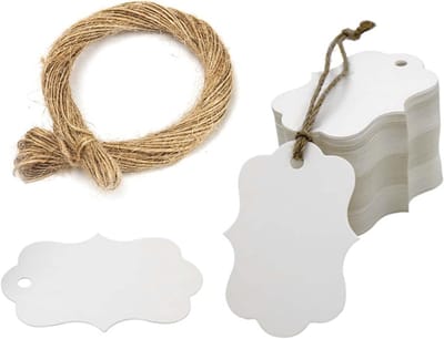 Set van 100 lege prijslabels van karton, 5 x 3 cm, inclusief 20 meter jute touw voor kleding en markering