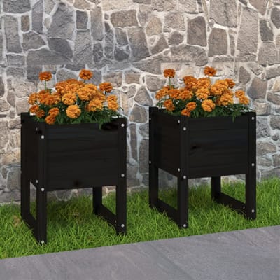 vidaXL - Plantenbakken - 2 - st - 40x40x52,5 - cm - massief - grenenhout - zwart