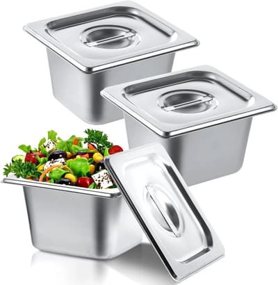longziming - RVS Gastronorm Pannen Set - 3-delige Bakken - 201 Roestvrij Staal - Stapelbaar en Geschikt voor Koken, Serveren en Opslag - 3 Stuks - voor Commercieel En Industrieel Gebruik