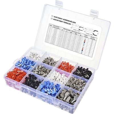 TRU COMPONENTS TC-11991840 Assortiment adereindhulzen 0.5 mm², 0.75 mm², 1 mm², 1.5 mm², 2.5 mm², 4 mm² Deels geïsoleerd Wit, Grijs, Rood, Zwart,
