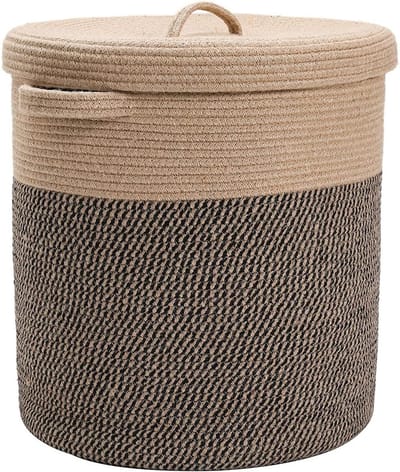 Opbergmand met deksel - Katoenen mand - Wassen en speelgoed - Extra grote maat - 40x40x45 cm - Jute Zwart