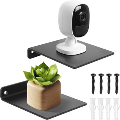 Set van 2 Kleine Zwarte Wandplanken, Metalen Wandplanken voor Boeken, Decoratie en Opslag in Slaapkamer, Keuken en Badkamer, 11 x 10 x 2,2 cm