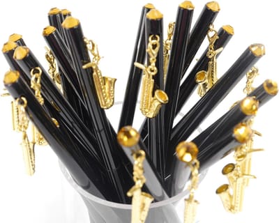 Balpen met Sax bedel goud/kristal