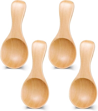4 stuks-Theelepel - Minilepel - Houten lepel met ronde opening - Keukengereedschap - Geschikt voor gebruik in de keuken - Koken - Koffie afmeten - Theebladeren afmeten - Khaki - 8,5 x 3,5 cm