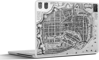 Laptop sticker - 14 inch - Historische stadskaart van het Noord-Hollandse Enkhuizen - zwart wit - 32x5x23x5cm - Laptopstickers - Laptop skin - Cover
