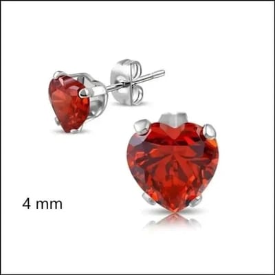 Aramat Jewels | Oorbellen | Stalen Hartjes Oorstekers Zirkonia – Diverse Kleuren & Maten 316L RVS | Zilverkleur / 4 mm / Rood | | | Staal | Kinderen, Volwassenen | Verkleurd niet
