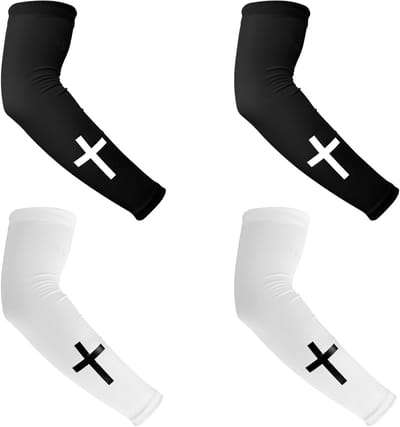 2 Paar Faith Cross Arm Sleeves - Polyester Compressie Mouwen voor Sporten zoals Basketbal, Volleybal en Fietsen (Zwart, Wit)