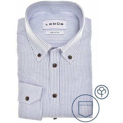 Ledub modern fit overhemd - popeline - donkerblauw gestreept - Strijkvriendelijk - Boordmaat: 40
