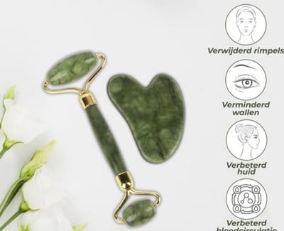 Floraweg Gua Sha en Facial Roller Beauty Massager,Jade roller rozenkwarts Gua Sha steen bevordert de opname van oogcrèmes en etherische oliën, verbetert fijne lijntjes en oedeem,Anti-ageing,Wings shape-groen