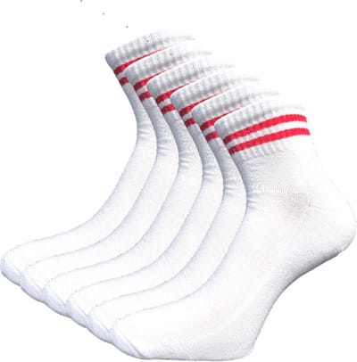 6 paar Quarter Sneakersokken - SQOTTON® - Wit-Rood Gestreept - Maat 47-50