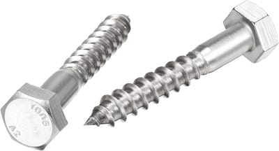 Zeskantkop Houtschroef - Roestvrijstaal Bout - Houtbewerking - Grove Schroefdraad - M6 x 100mm - Zilverkleurig