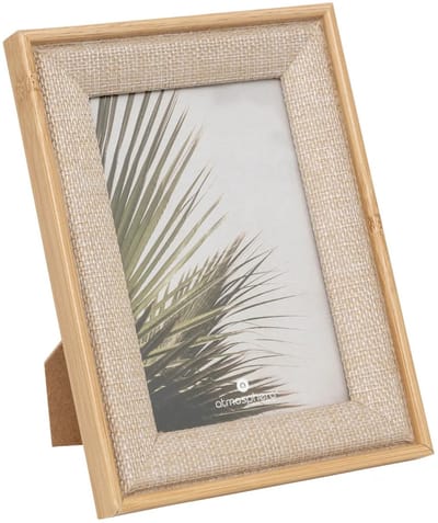 Atmosphera Fotolijstje Java - voor 10 x 15 cm foto - beige - mdf/glas - ornament frame linnen - 14.5 x 19.5 cm - staand/hangend