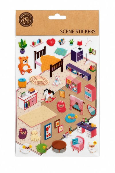 Make By Me Scene Stickers Kinderkamer – 3D Stickervel met Meubels en Dieren – Herbruikbare Decoratiestickers