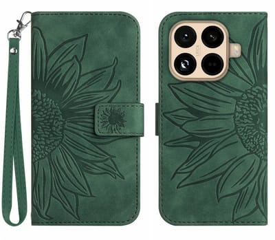 Coverup Hoesje - Geschikt voor Xiaomi 15T Pro Hoesje - Coverup Zonnebloem Book Case met Koord - Groen