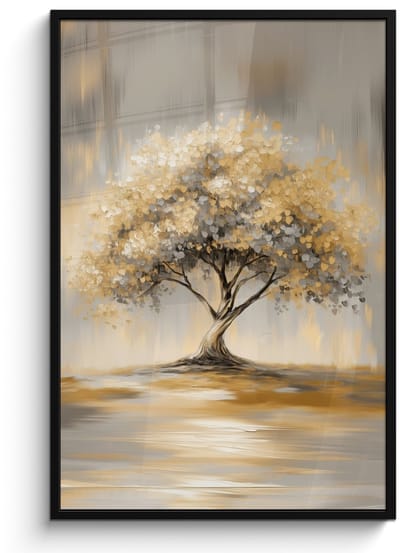 Poster in lijst - Fotolijst 80x120 cm - Posters - Schilderij - Boom - Abstract - Bladeren - Posterlijst zwart - Decoratie - Wanddecoratie woonkamer - Muurdecoratie slaapkamer