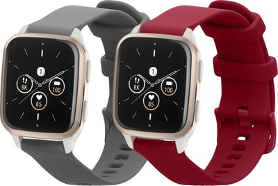 kwmobile 2x horlogebandjes geschikt voor Garmin Venu Sq 2 Music / Sq 2 / Vivoactive 6 / Vivoactive 5 bandje - Smartwatch bandjes van TPU - Activity tracker horloge band in grijs / bordeauxrood