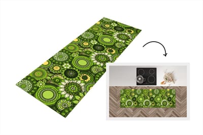 Keukenloper - Loper keuken - Bloemen - Groen - Patroon - 150x50 cm - Keukenloper vinyl