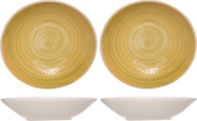 Cosy & Trendy Diep bord Turbolino - 8x stuks - geel - 21 cm - aardewerk - pastabord - soepbord - servies - diepe borden