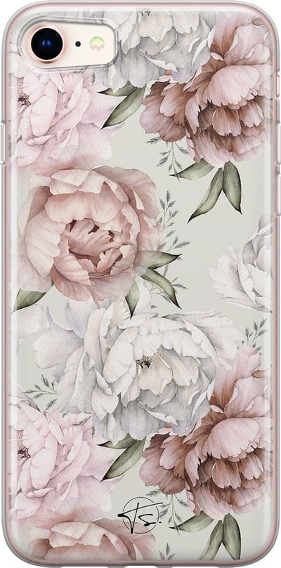 Hoesje geschikt voor iPhone 8 - Klassieke bloemen - Soft Case - TPU - Bloemen - Beige - Mooie Telefoonhoesjes