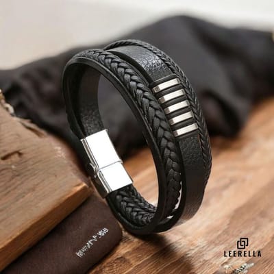 Leerella Luxe Leren Armband – Unisex – Zwart – RVS Sluiting – Perfect Cadeau voor Elke Gelegenheid