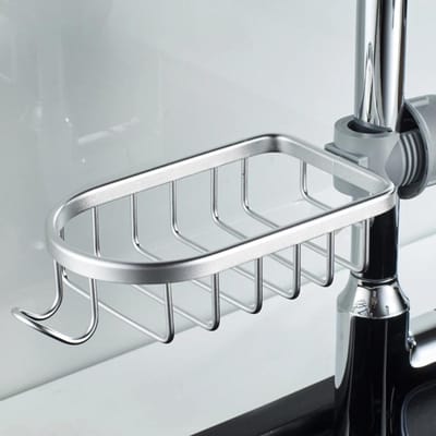 Drainage réglable du robinet Salle de bain Espace Évier de cuisine en aluminium Égouttoir à savon Égouttoir à éponge Salle de bain Douche Rangement Divers Support argenté
