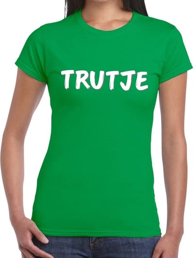 Trutje fun tekst t-shirt - groen - voor dames - foute party feestkleding - verkleedkleding S