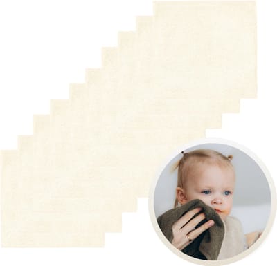 Funnies Spuugdoekjes 10-Pack Ecru - Set van 10 Zachte Spuugdoeken, Monddoekjes, Kwijldoekjes - 30x30 cm - 100% Katoenen Badstof - Absorberend, Sneldrogend en Zacht - Wasmachinebestendig - Perfect voor Gevoelige Babyhuid bij Voeden en Kwijlen
