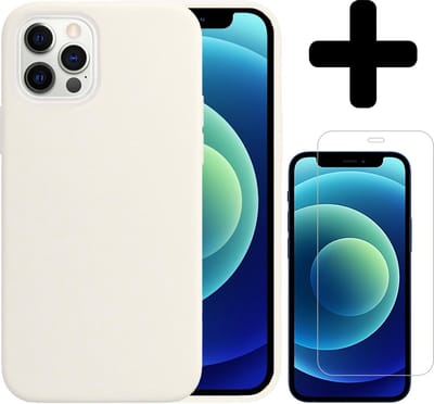 Hoesje - Met Screenprotector - Geschikt voor Apple iPhone 12 Pro - Sterk & Shockproof - Telefoon Hoes - Back Cover - Siliconen Case - Telefoonhoes - Wit