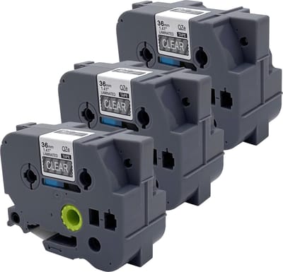 DULA Brother Compatible label tape- Tze-165 - 3 cassettes - Brother P-Touch - Wit op transparant - 36mm x 8m