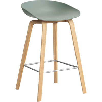 HAY About a Stool AAS 32 - kunststofglijders - Zithoogte 65 cm - voetbank roestvrij staal - lak op waterbasis - fall green 2.0