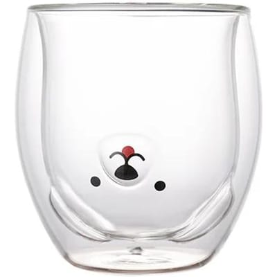Tasse en verre double couche en forme d'ours mignon, chat de dessin animé, chien, tasse en verre transparent résistant à la chaleur, tasse à café au lait, tasses à jus, à bière 201-300ml white