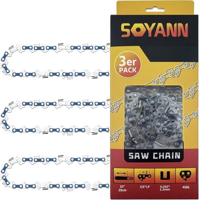 3 Stuks Vervangende Kettingzaagkettingen 25cm met 40 Schakels, 1.3mm Dikte, 3/8 Inch Spoed