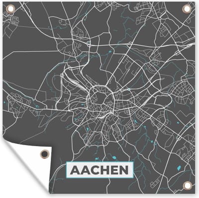 Tuin poster Blauw – Duitsland – Plattegrond – Stadskaart – Kaart – Aachen - 200x200 cm - Tuindoek