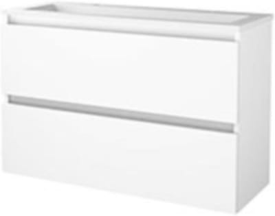 Basic-Line Start 39 Badkamermeubelset - Ondiep - 100 x 39 cm - Greeploos - 2 Lades - Acryl Wastafel - 2 Kraangaten - Ice White