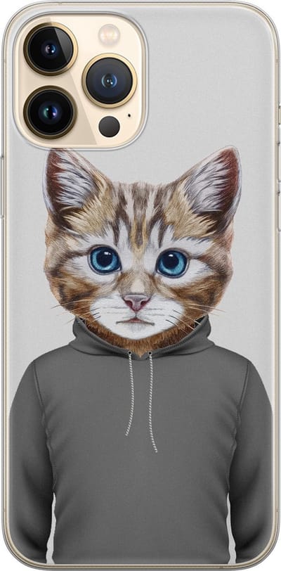 Leuke Telefoonhoesjes - Hoesje geschikt voor iPhone 13 Pro Max - Kat schattig - Soft case - TPU - Kat - Grijs