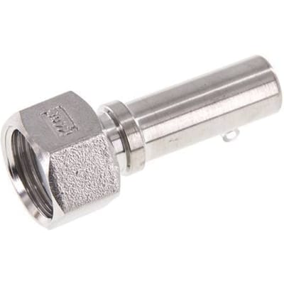 13 mm & G1/2'' RVS 1.4401 Slangpilaar Wartelmoer Vlakke PTFE Afdichting en Veiligheidskraag EN 14420-5 (DIN 2817)