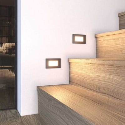HOFTRONIC Set van 2 Dillon - LED Inbouw Wandlampen - 3 Watt 340 Lumen - 3000K Warm wit - IP54 waterdicht - Voor binnen en buiten - Zwart