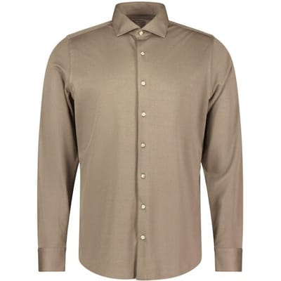 Roy Robson Overhemd Solid Color Cotton Blend Tonal Buttons Licht Bruin / male