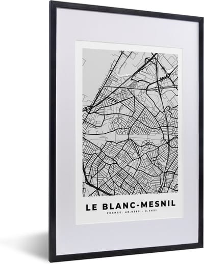 Fotolijst incl. Poster - Kaart - Stadskaart - Frankrijk - Le Blanc-Mesnil - Plattegrond - 40x60 cm - Posterlijst